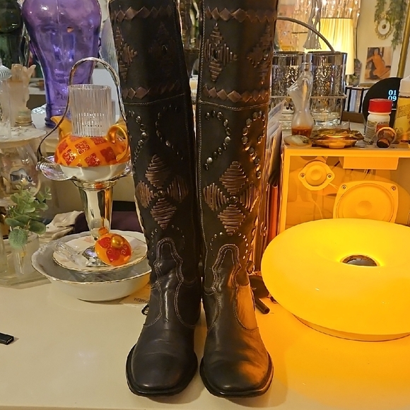 Mark Nason Shoes - Mark Nason Black and Brown Embellished Long Zipper Boots